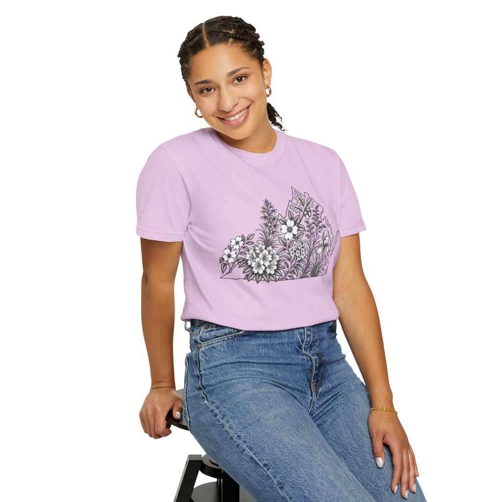Floral Virginia State Outline T-Shirt — Botanical Graphic Tee