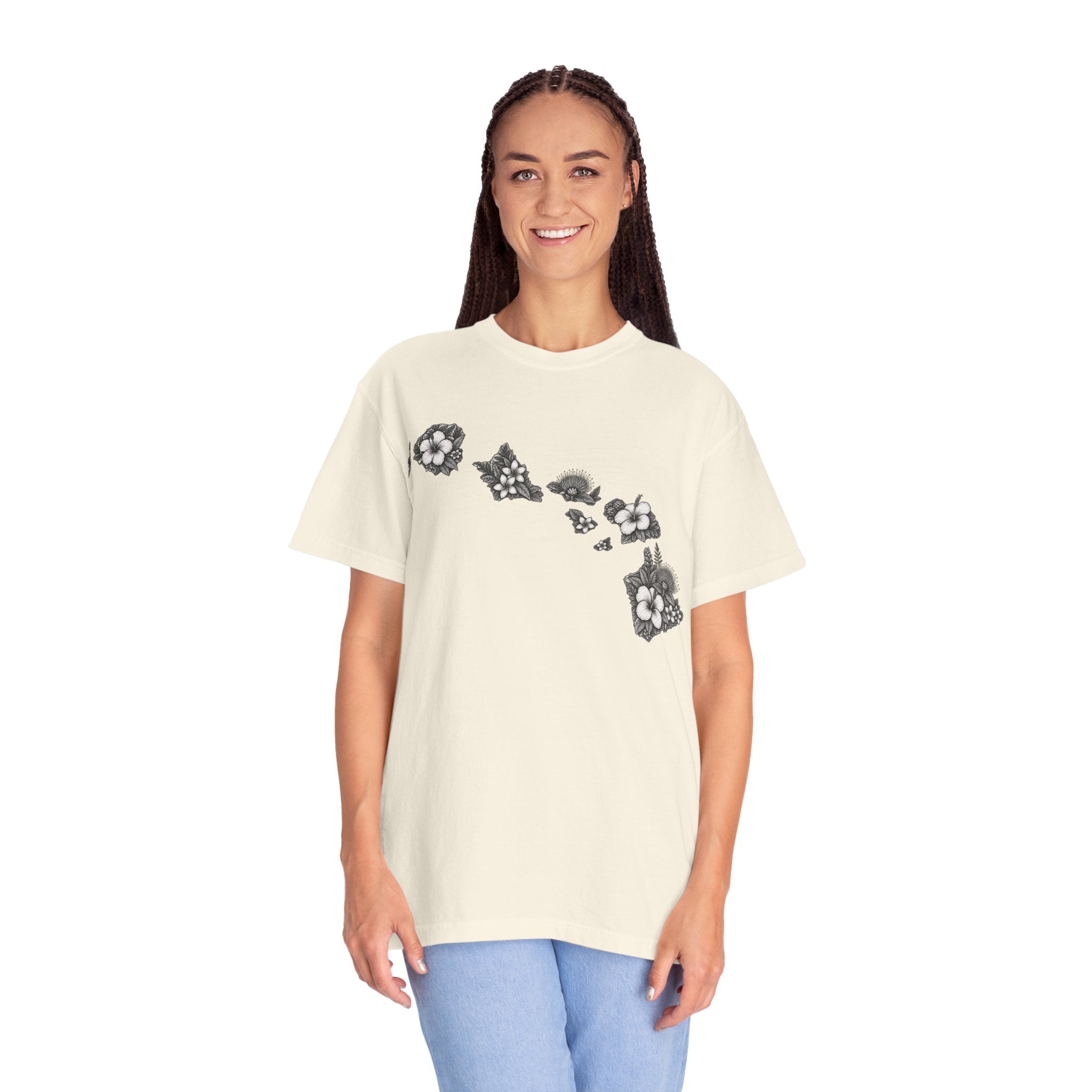 Hawaii Floral Map T-Shirt — Island Chain Flower Graphic Tee