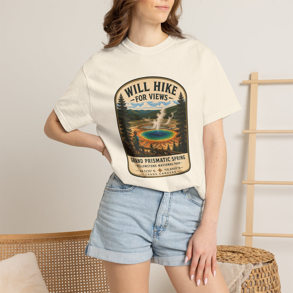 Grand Prismatic Spring T-Shirt — "Will Hike for Views" Adventure Tee