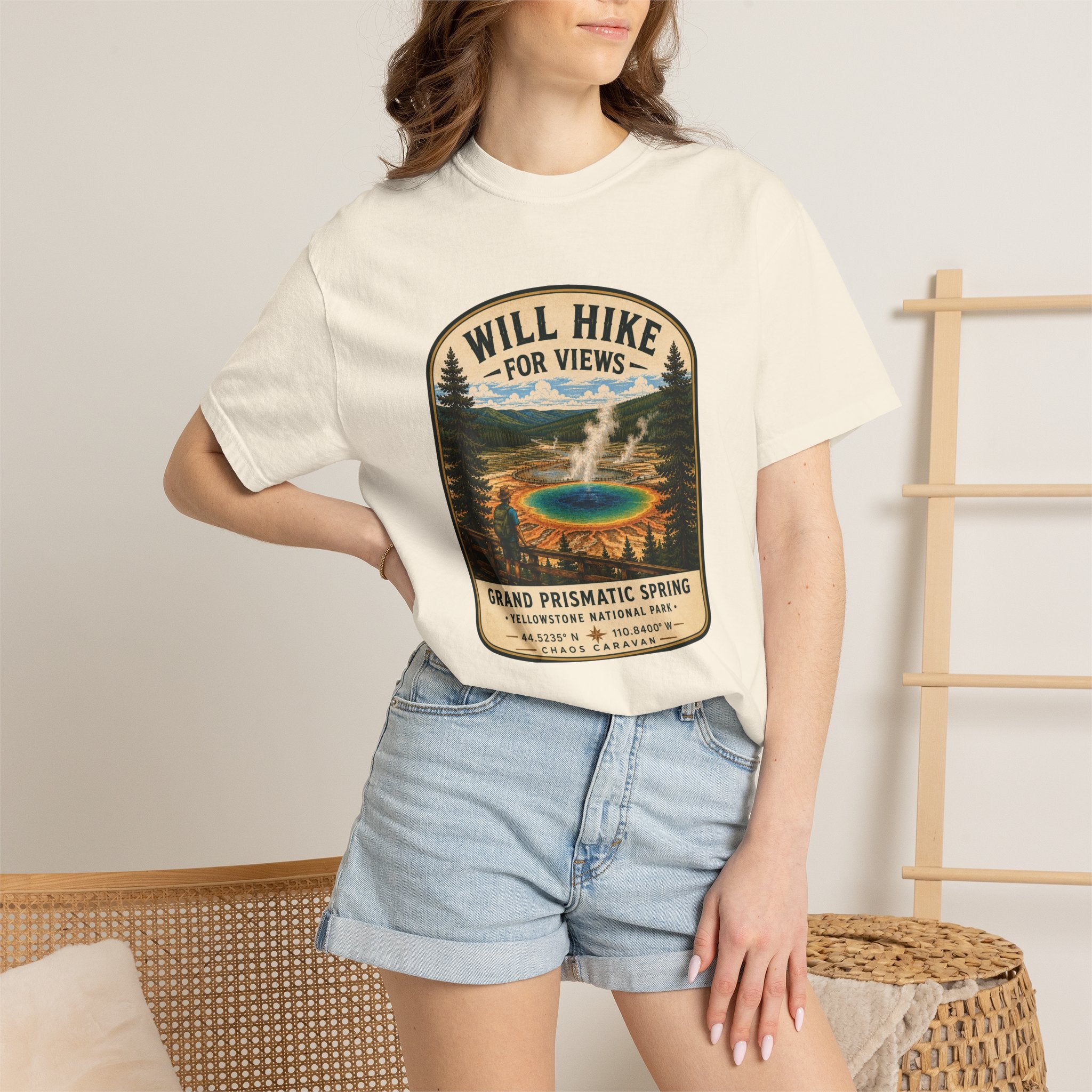 Grand Prismatic Spring T-Shirt — "Will Hike for Views" Adventure Tee