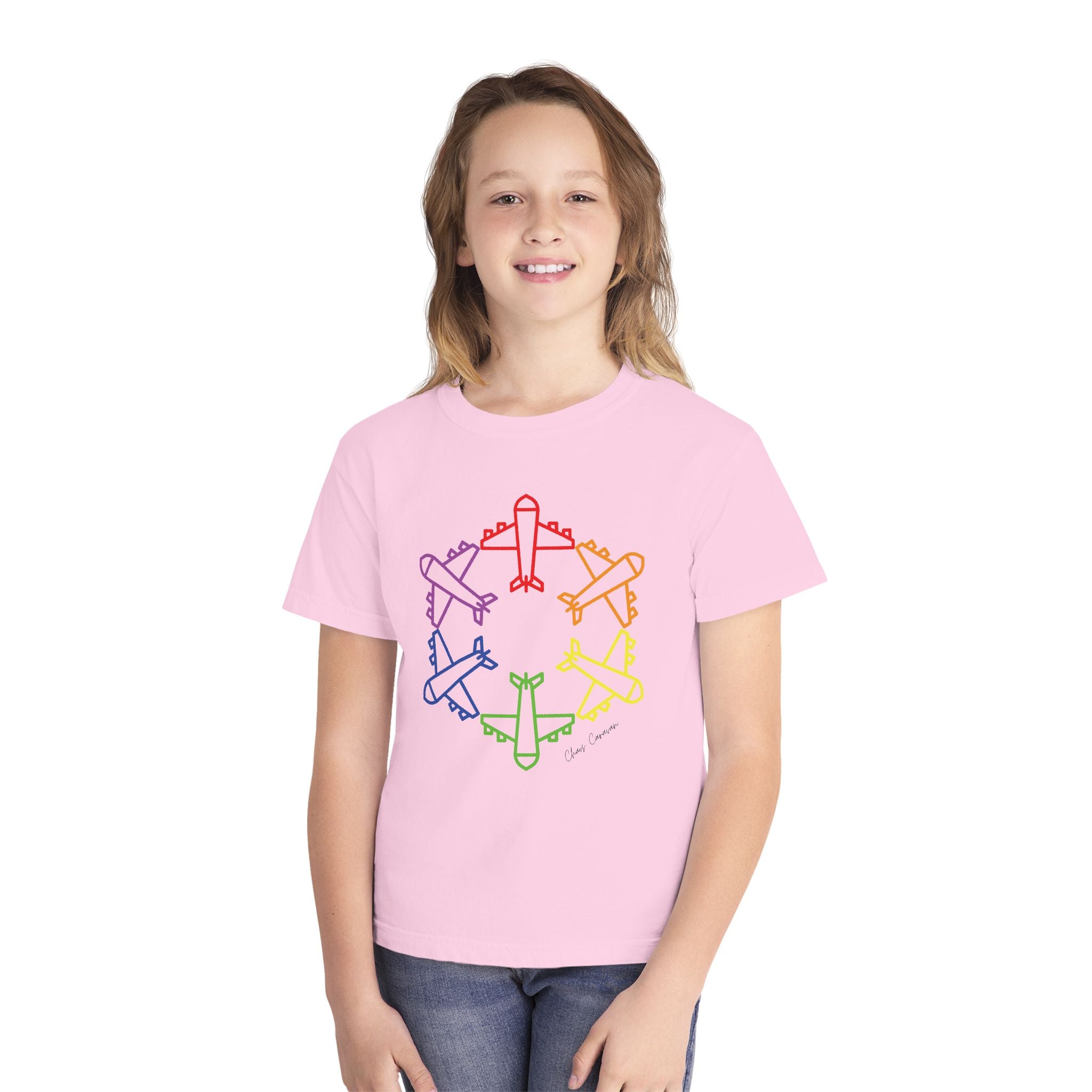 Rainbow Airplane Youth Tee | Kids Aviation Shirt | Boys Airplane T-Shirt | Girls Airplane T-Shirt