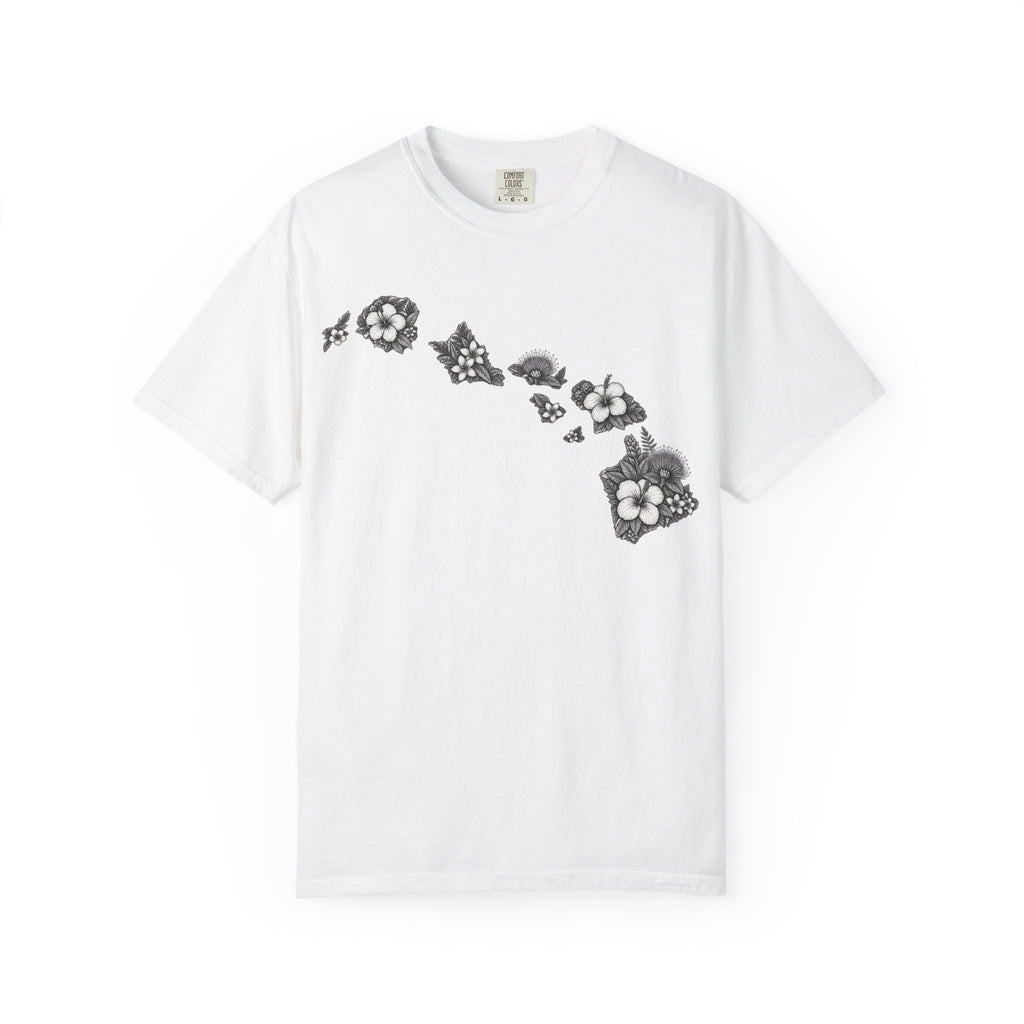 Hawaii Floral Map T-Shirt — Island Chain Flower Graphic Tee