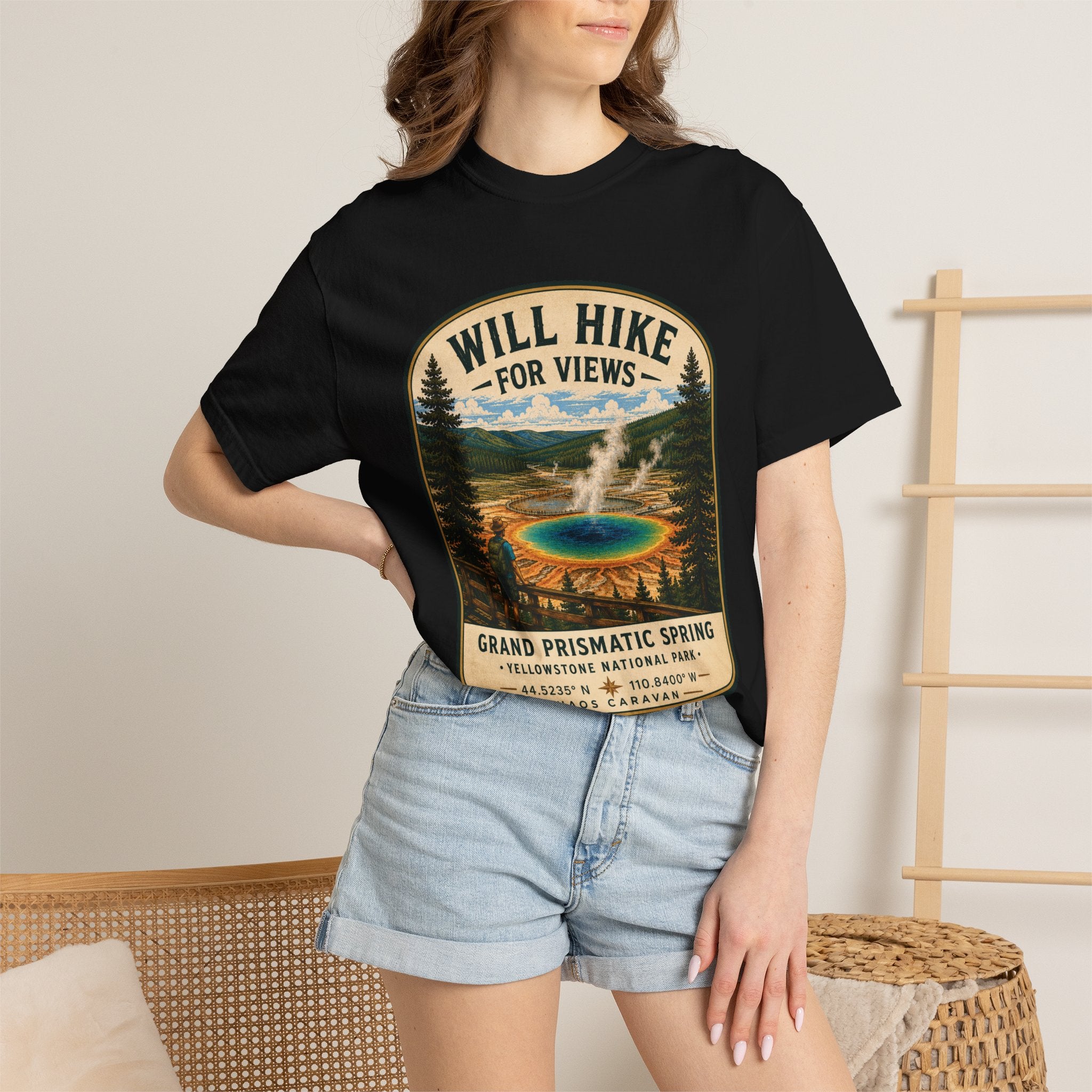 Grand Prismatic Spring T-Shirt — "Will Hike for Views" Adventure Tee