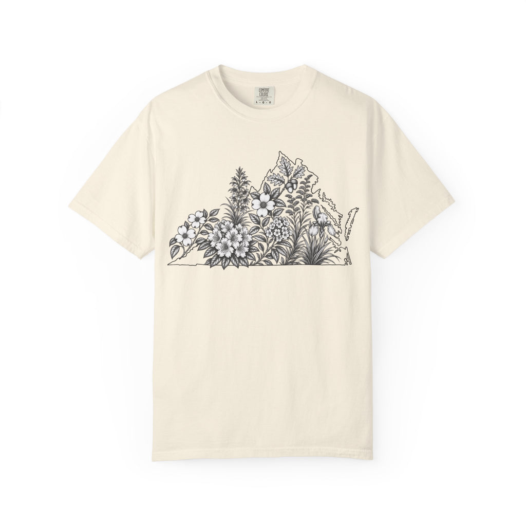 Floral Virginia State Outline T-Shirt — Botanical Graphic Tee