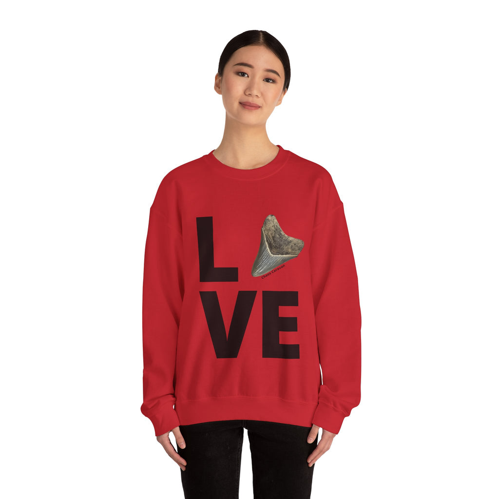 Megalodon Love Sweatshirt | Shark Tooth | Fossil | Shark Tooth Hunting | Megalodon Tooth Unisex Heavy Blend™ Crewneck Sweatshirt