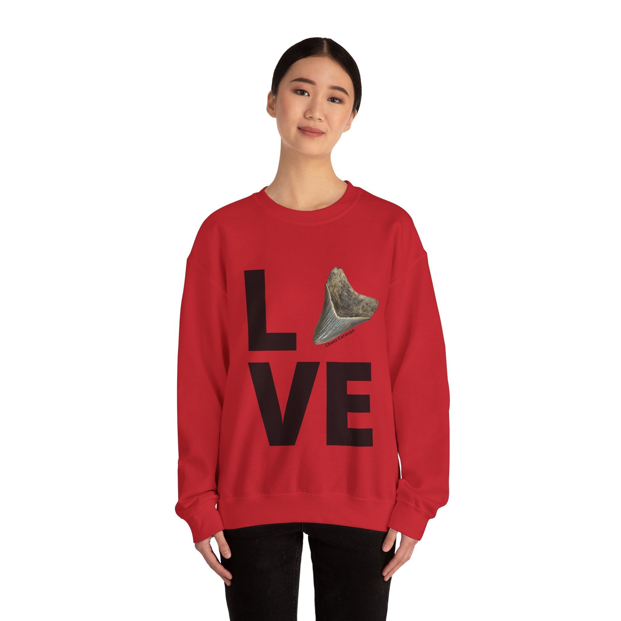 Megalodon Love Sweatshirt | Shark Tooth | Fossil | Shark Tooth Hunting | Megalodon Tooth Unisex Heavy Blend™ Crewneck Sweatshirt