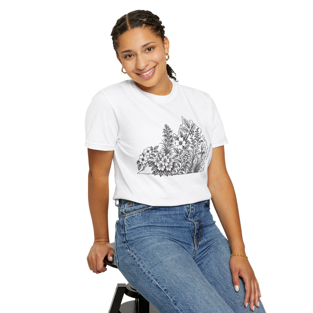 Floral Virginia State Outline T-Shirt — Botanical Graphic Tee