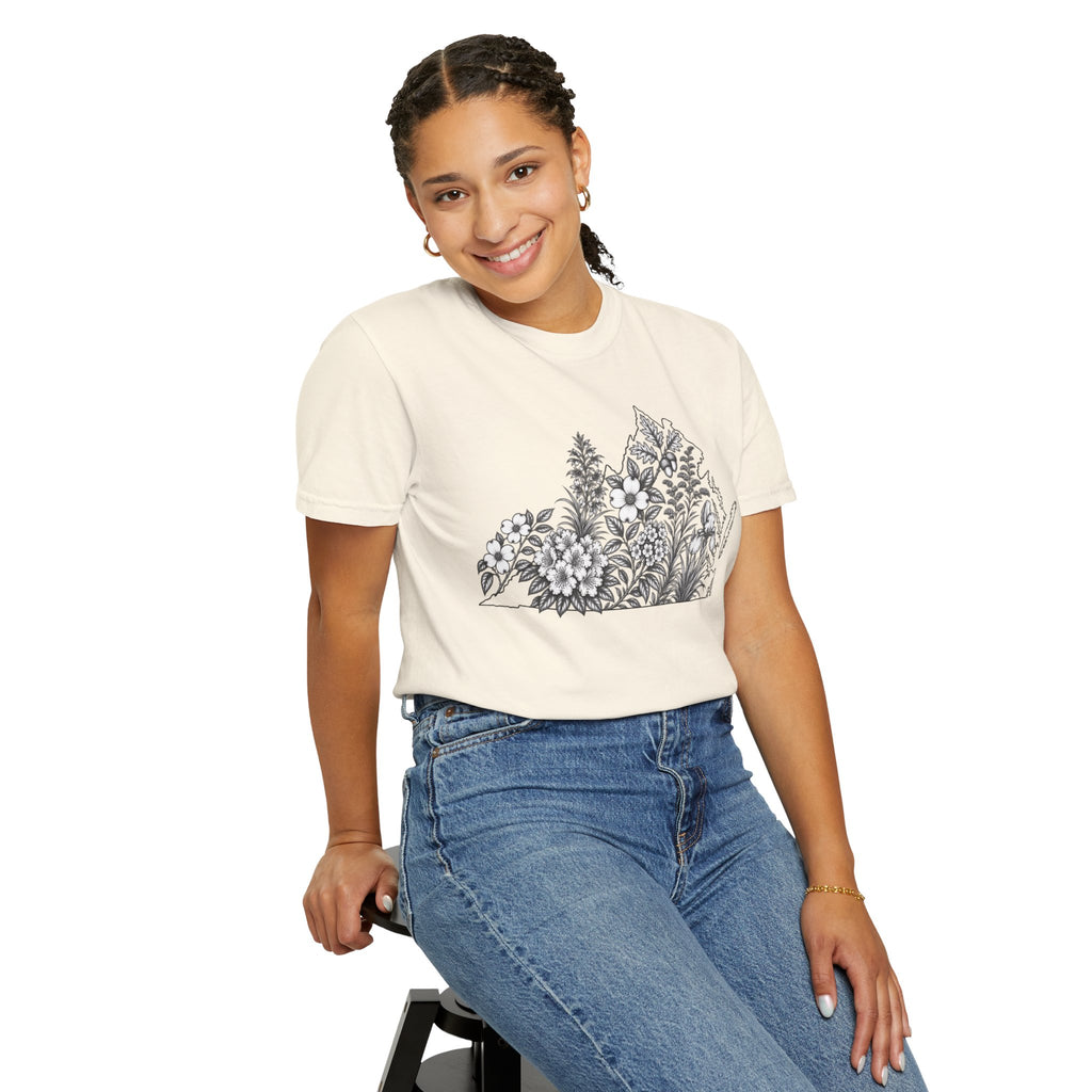 Floral Virginia State Outline T-Shirt — Botanical Graphic Tee