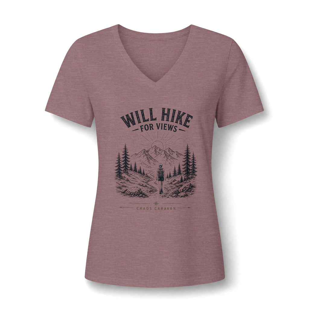 Will Hike For Views Graphic Tee | Hiking Mountain Forest V-Neck