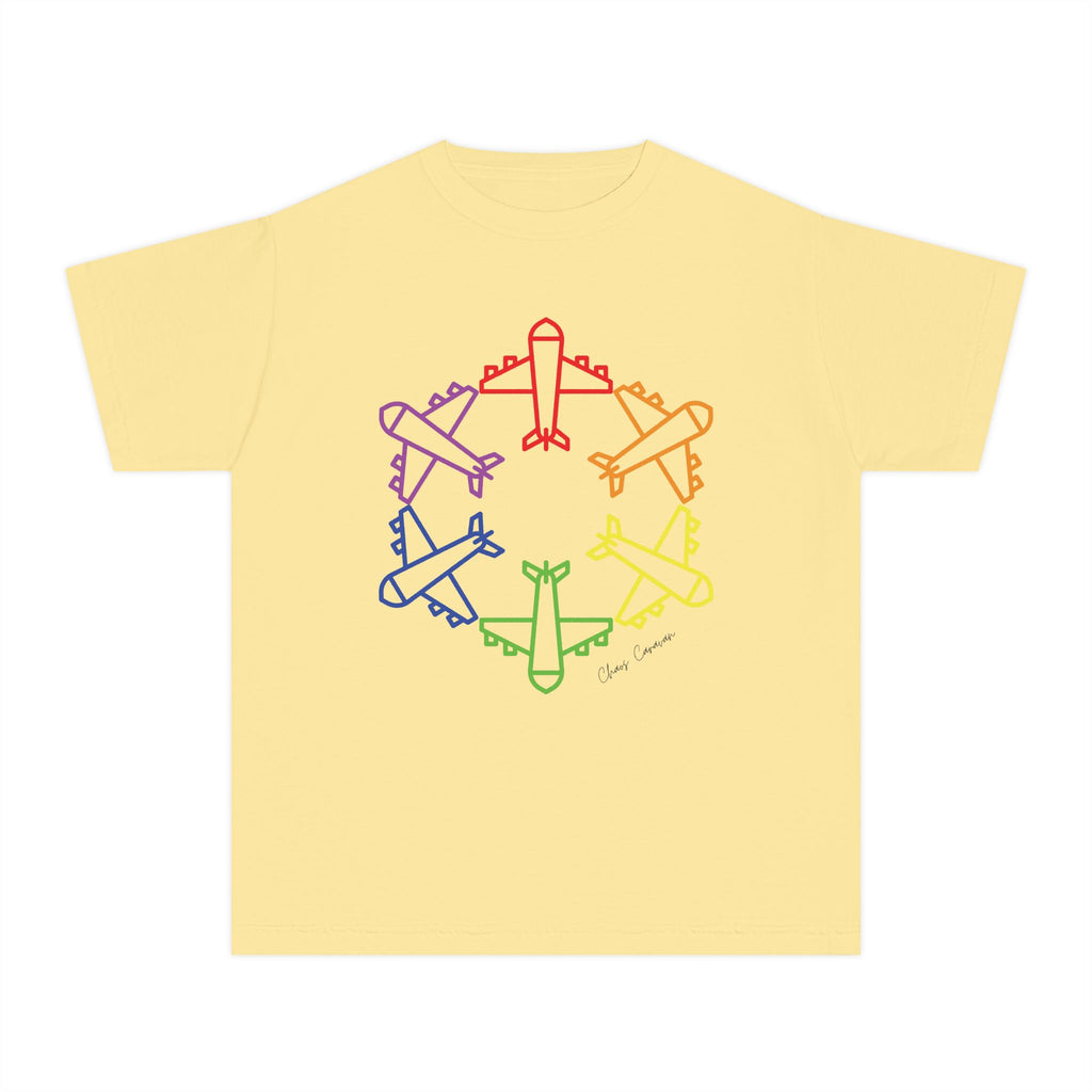 Rainbow Airplane Youth Tee | Kids Aviation Shirt | Boys Airplane T-Shirt | Girls Airplane T-Shirt