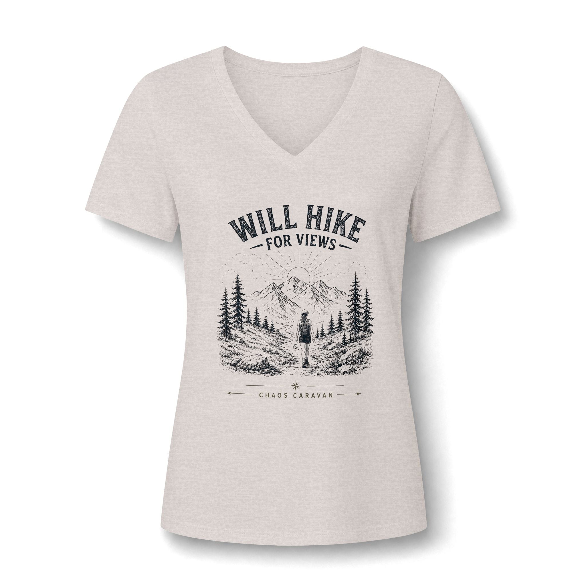 Will Hike For Views Graphic Tee | Hiking Mountain Forest V-Neck