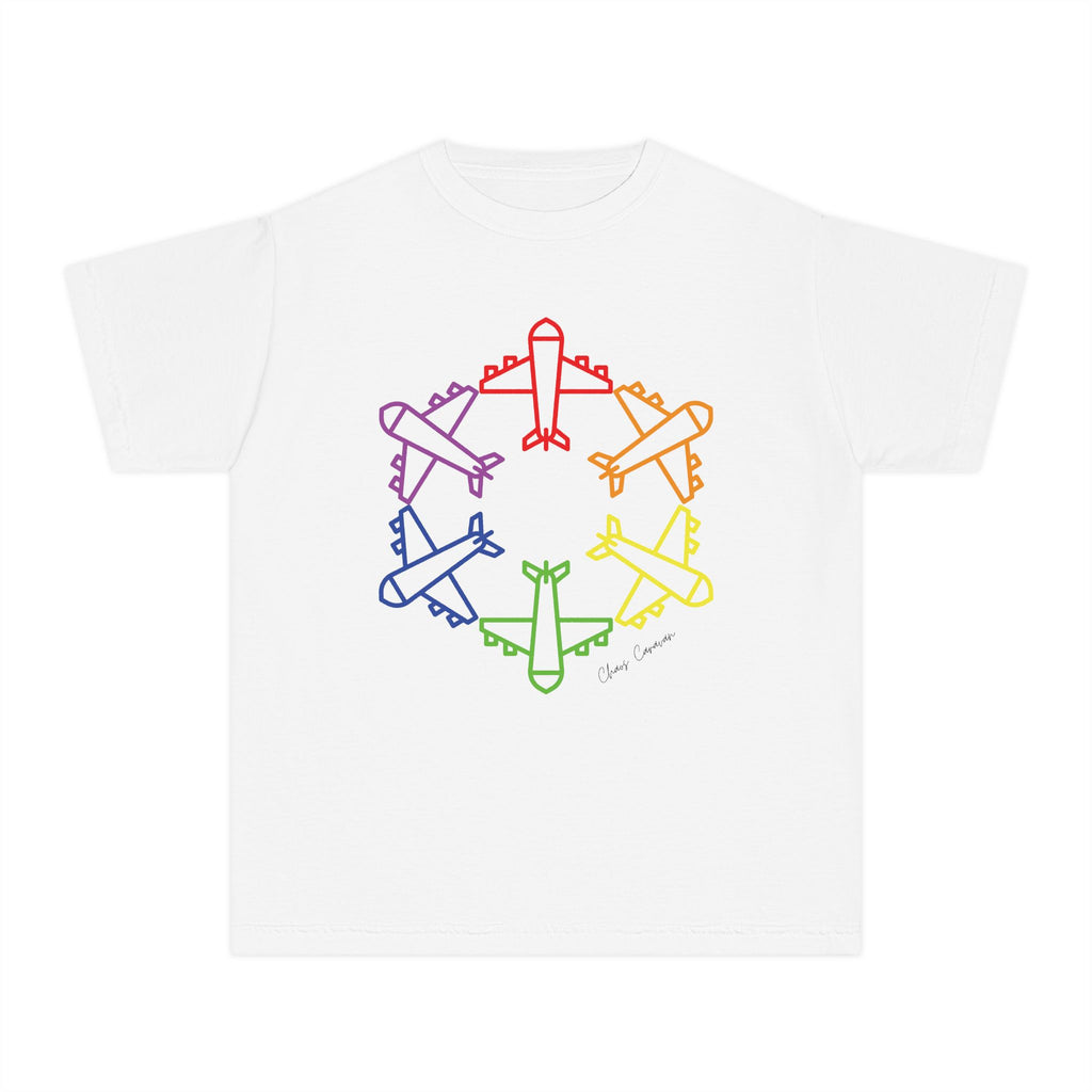Rainbow Airplane Youth Tee | Kids Aviation Shirt | Boys Airplane T-Shirt | Girls Airplane T-Shirt