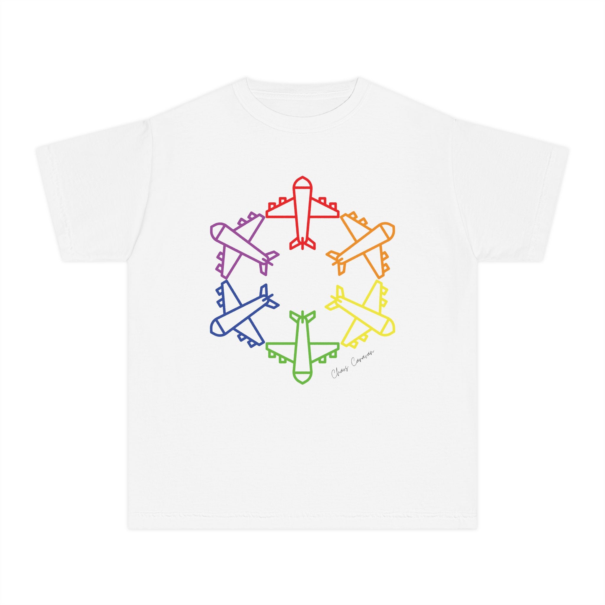 Rainbow Airplane Youth Tee | Kids Aviation Shirt | Boys Airplane T-Shirt | Girls Airplane T-Shirt