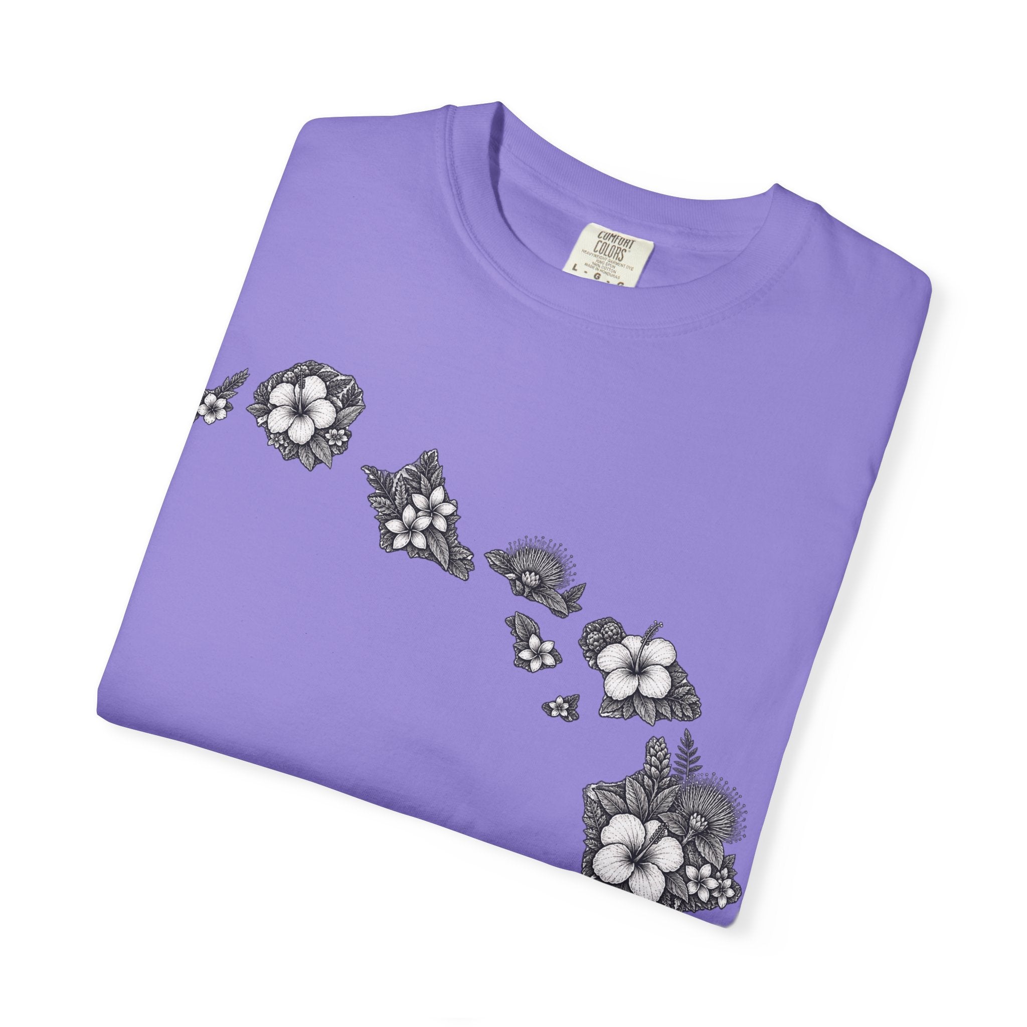 Hawaii Floral Map T-Shirt — Island Chain Flower Graphic Tee