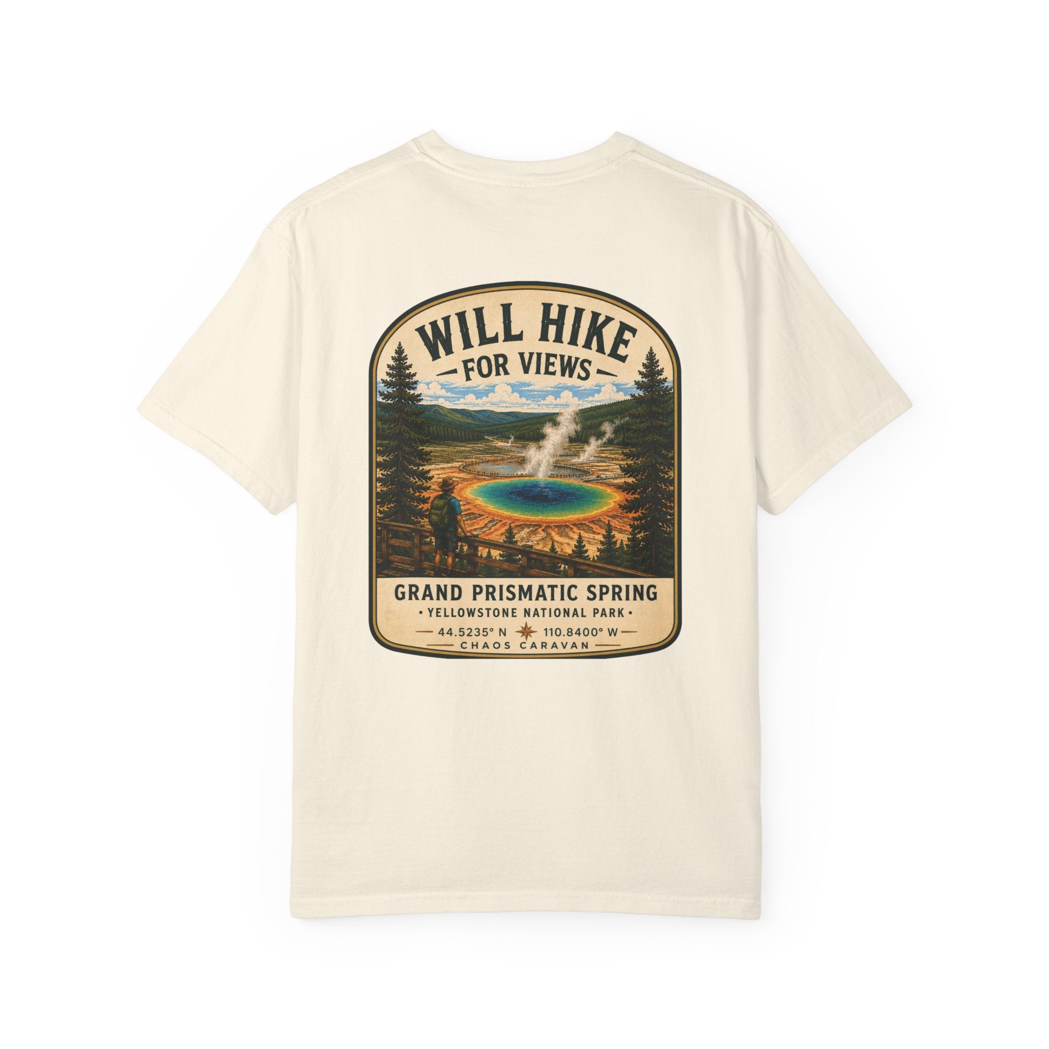 Grand Prismatic Spring T-Shirt — "Will Hike for Views" Adventure Tee