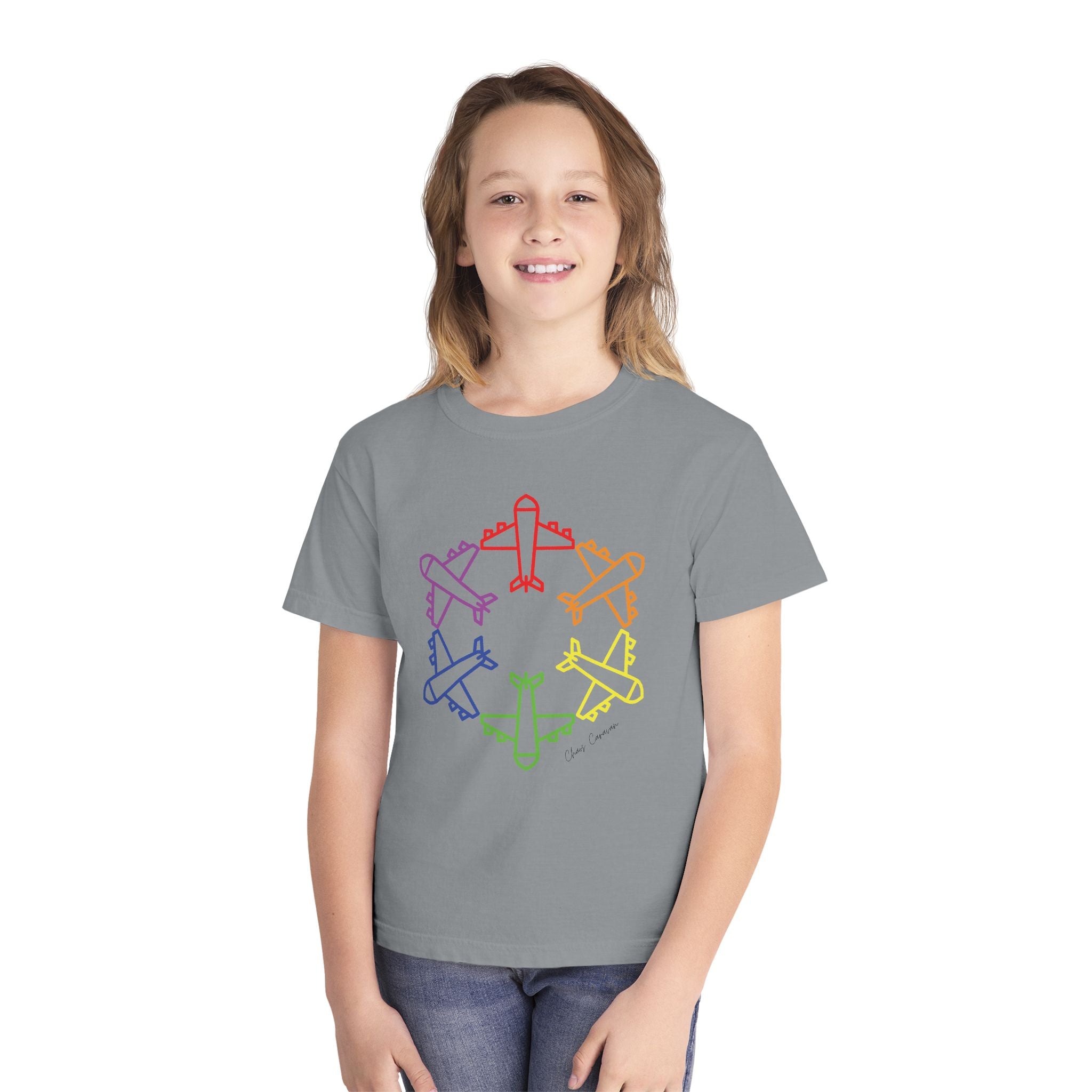Rainbow Airplane Youth Tee | Kids Aviation Shirt | Boys Airplane T-Shirt | Girls Airplane T-Shirt