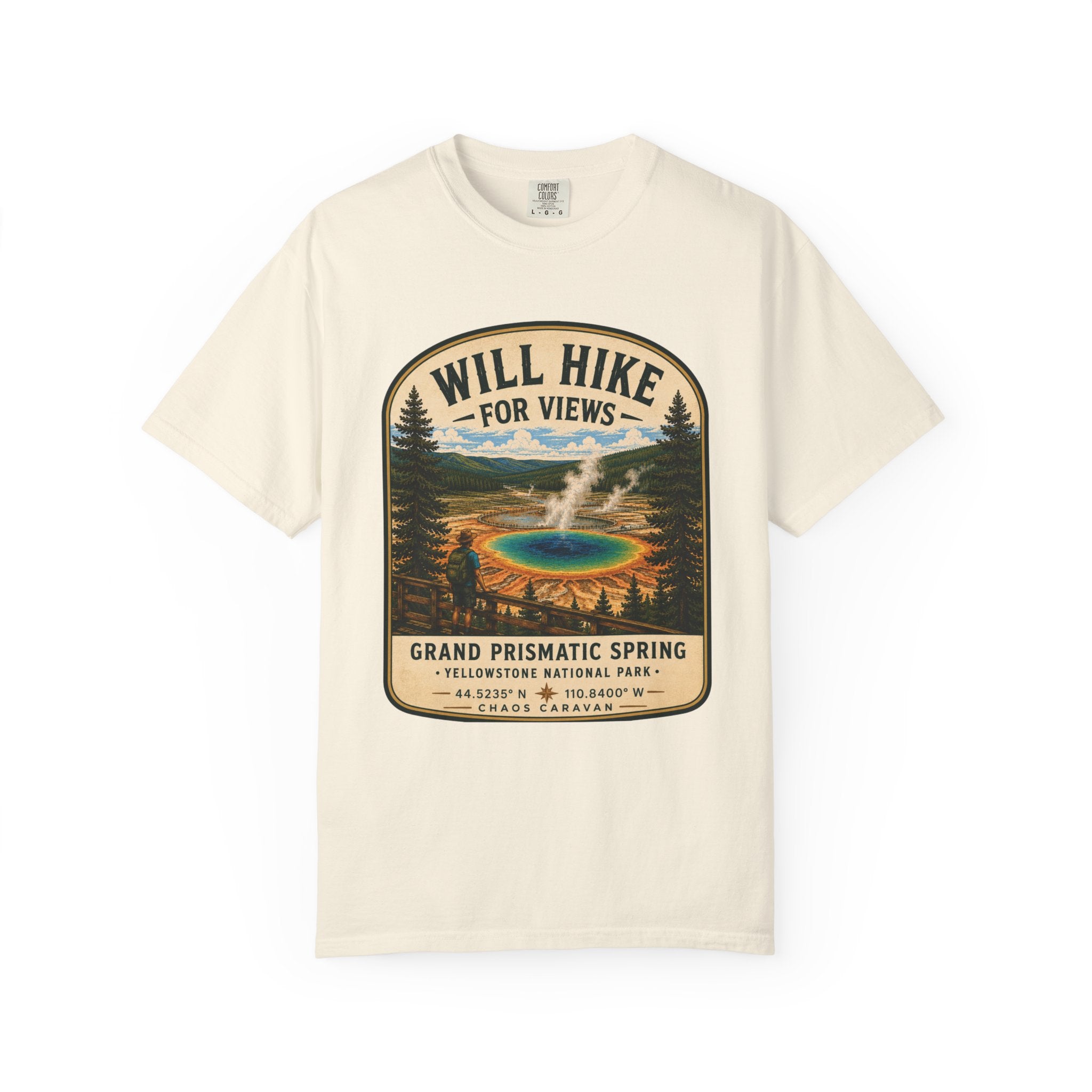 Grand Prismatic Spring T-Shirt — "Will Hike for Views" Adventure Tee