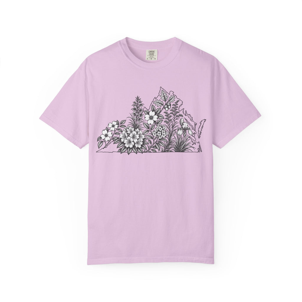Floral Virginia State Outline T-Shirt — Botanical Graphic Tee