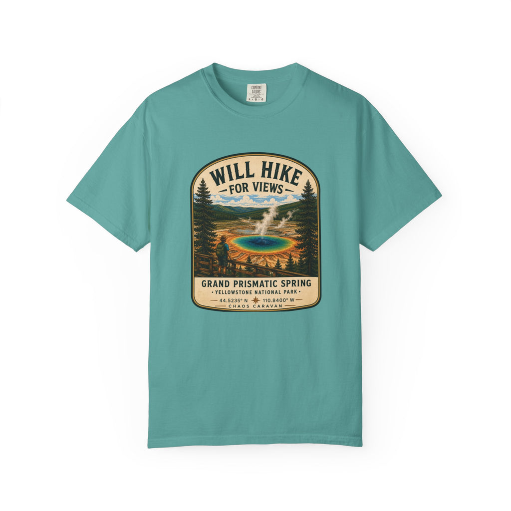 Grand Prismatic Spring T-Shirt — "Will Hike for Views" Adventure Tee