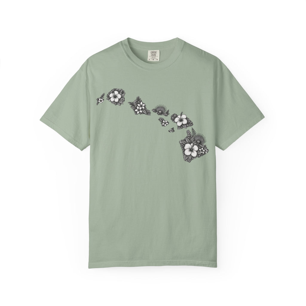 Hawaii Floral Map T-Shirt — Island Chain Flower Graphic Tee