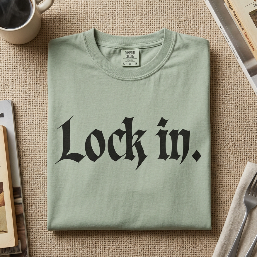 Lock In. Graphic T-Shirt — Gothic Script Tee