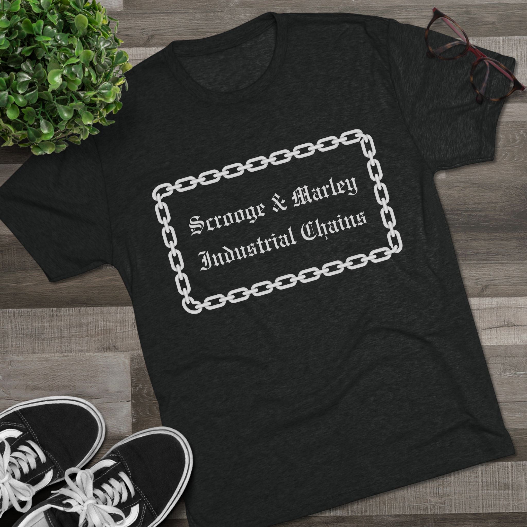 Christmas Scrooge Vintage Chain Frame Tee  Simple Stylish Minimal Charm Unisex Tri-Blend T-Shirt