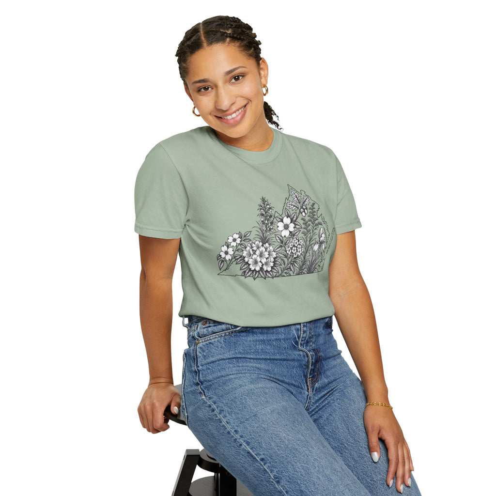 Floral Virginia State Outline T-Shirt — Botanical Graphic Tee