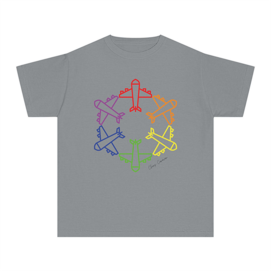 Rainbow Airplane Youth Tee | Kids Aviation Shirt | Boys Airplane T-Shirt | Girls Airplane T-Shirt