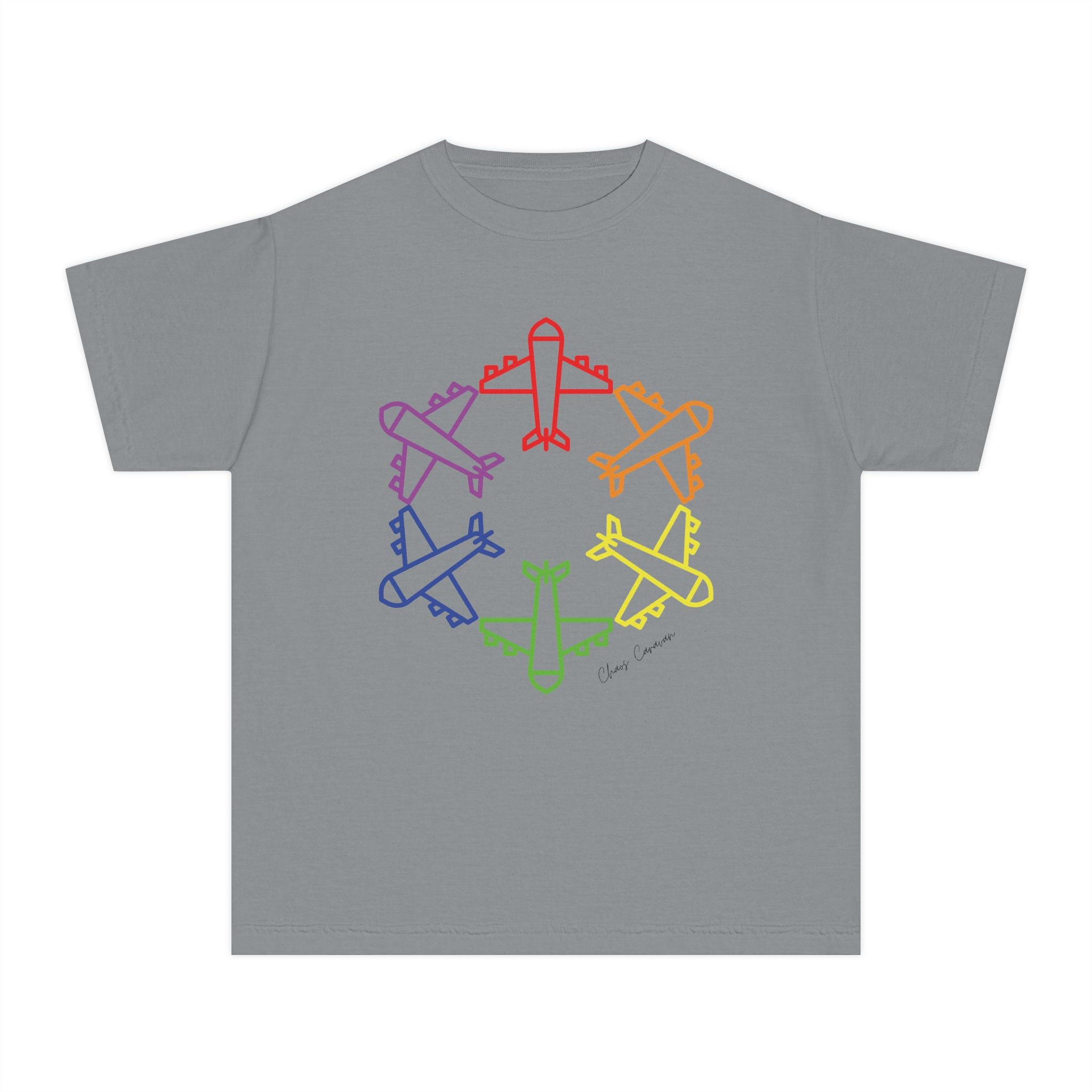 Rainbow Airplane Youth Tee | Kids Aviation Shirt | Boys Airplane T-Shirt | Girls Airplane T-Shirt