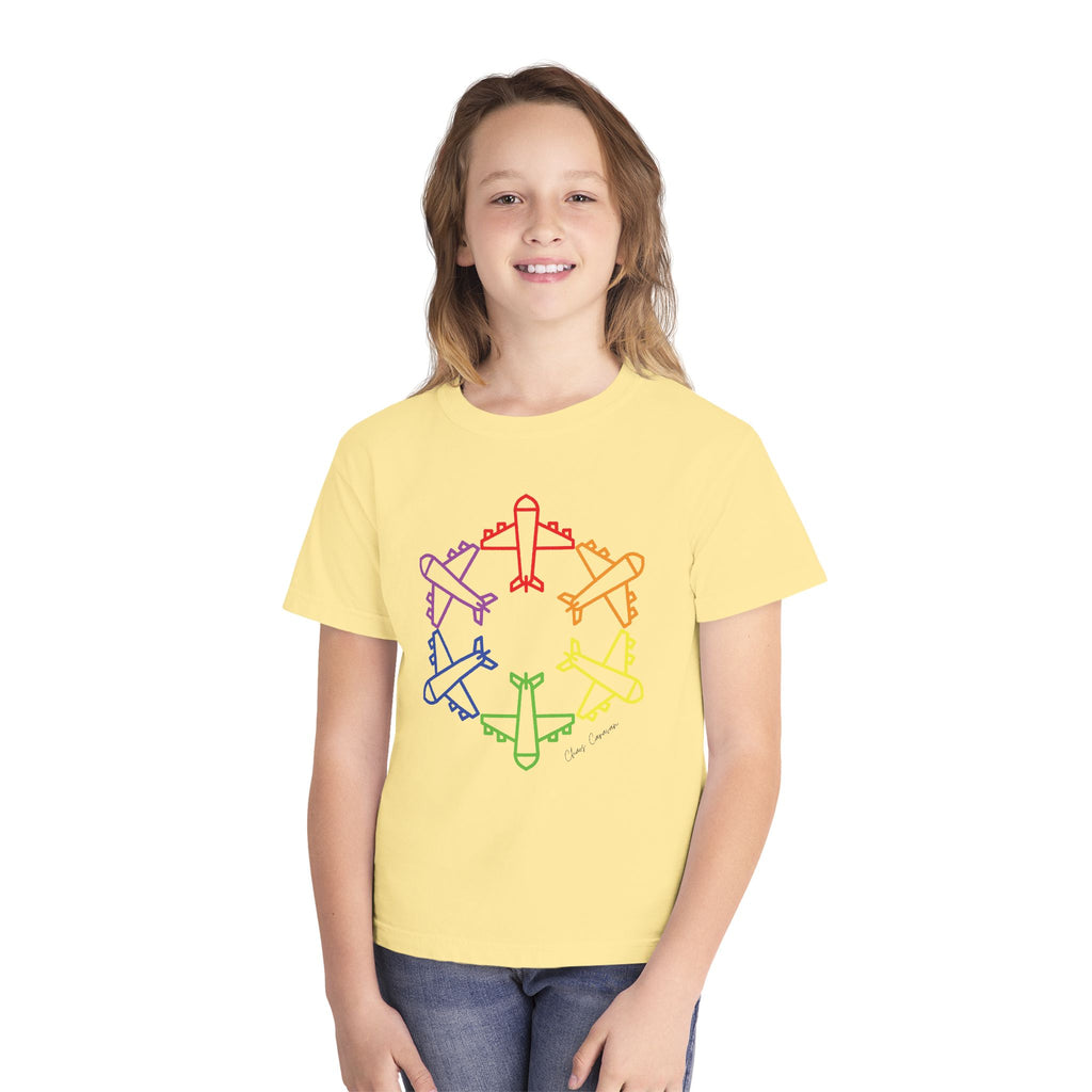 Rainbow Airplane Youth Tee | Kids Aviation Shirt | Boys Airplane T-Shirt | Girls Airplane T-Shirt