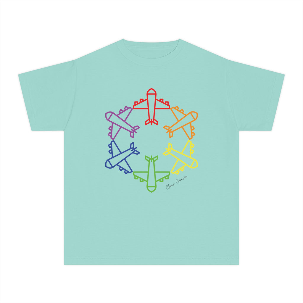 Rainbow Airplane Youth Tee | Kids Aviation Shirt | Boys Airplane T-Shirt | Girls Airplane T-Shirt
