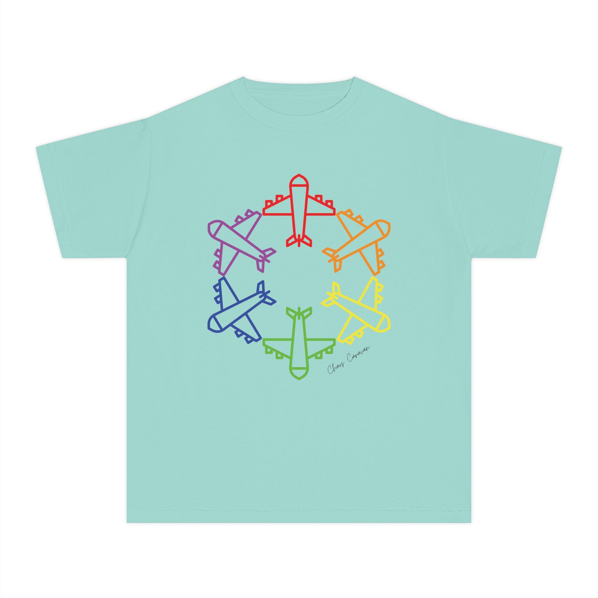 Rainbow Airplane Youth Tee | Kids Aviation Shirt | Boys Airplane T-Shirt | Girls Airplane T-Shirt