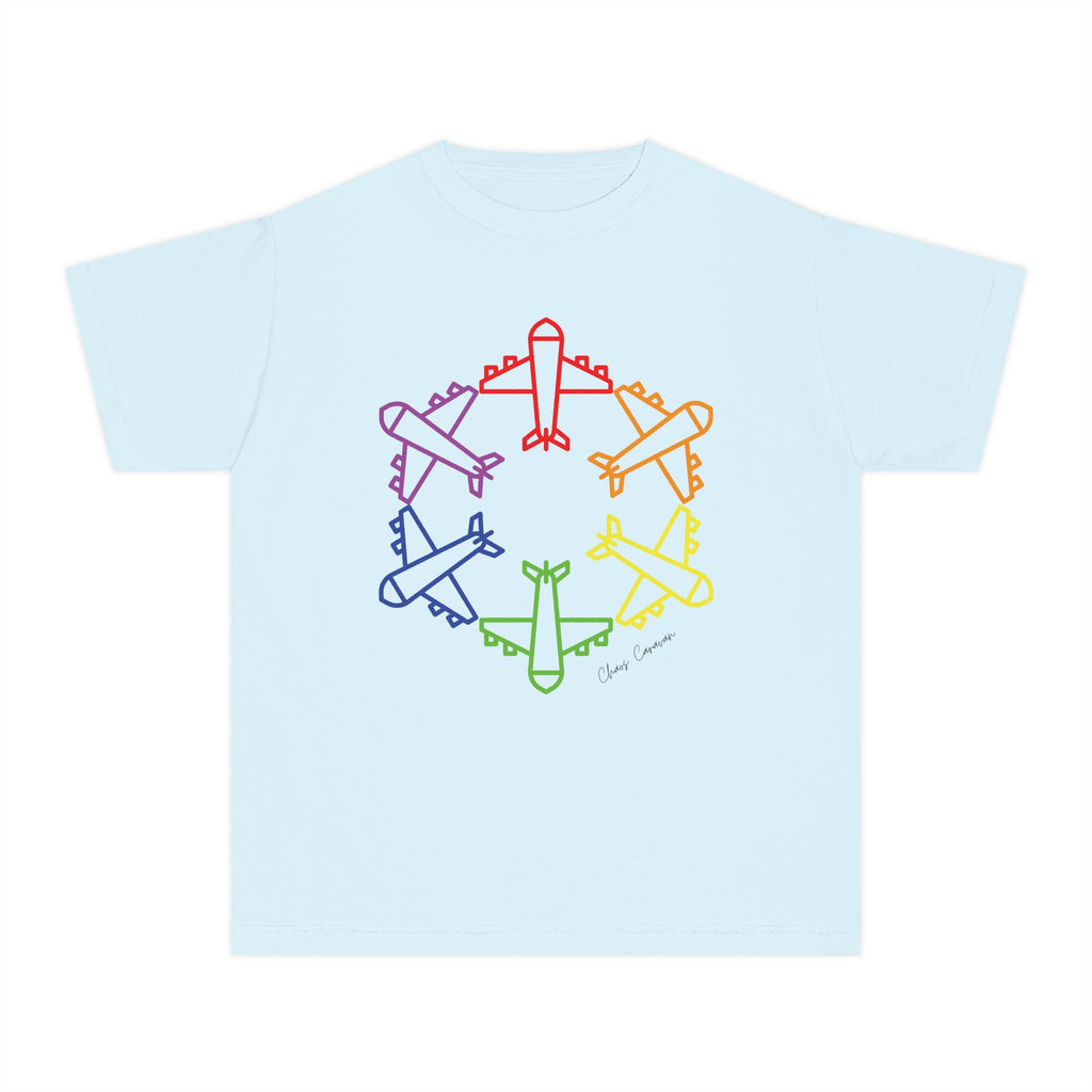 Rainbow Airplane Youth Tee | Kids Aviation Shirt | Boys Airplane T-Shirt | Girls Airplane T-Shirt