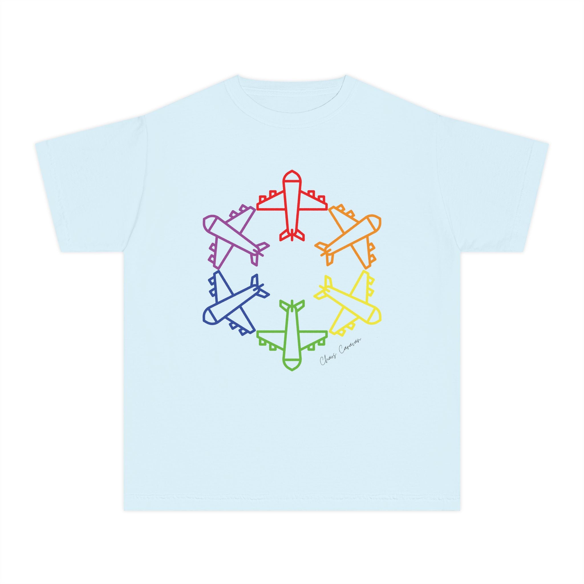 Rainbow Airplane Youth Tee | Kids Aviation Shirt | Boys Airplane T-Shirt | Girls Airplane T-Shirt