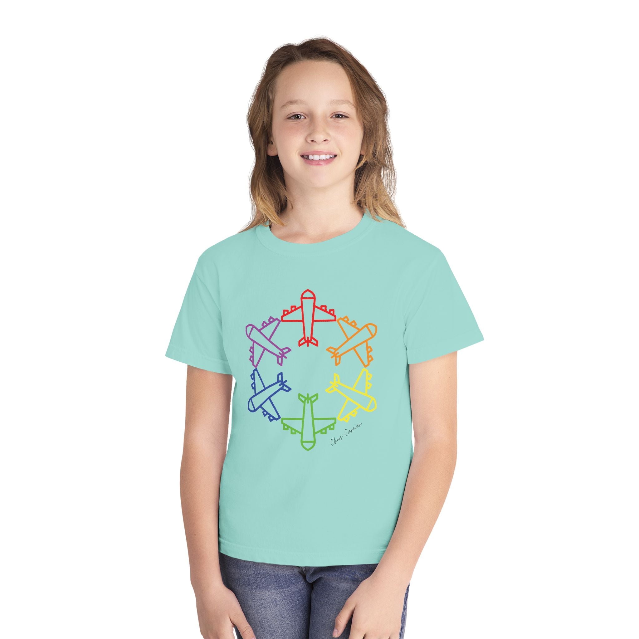 Rainbow Airplane Youth Tee | Kids Aviation Shirt | Boys Airplane T-Shirt | Girls Airplane T-Shirt