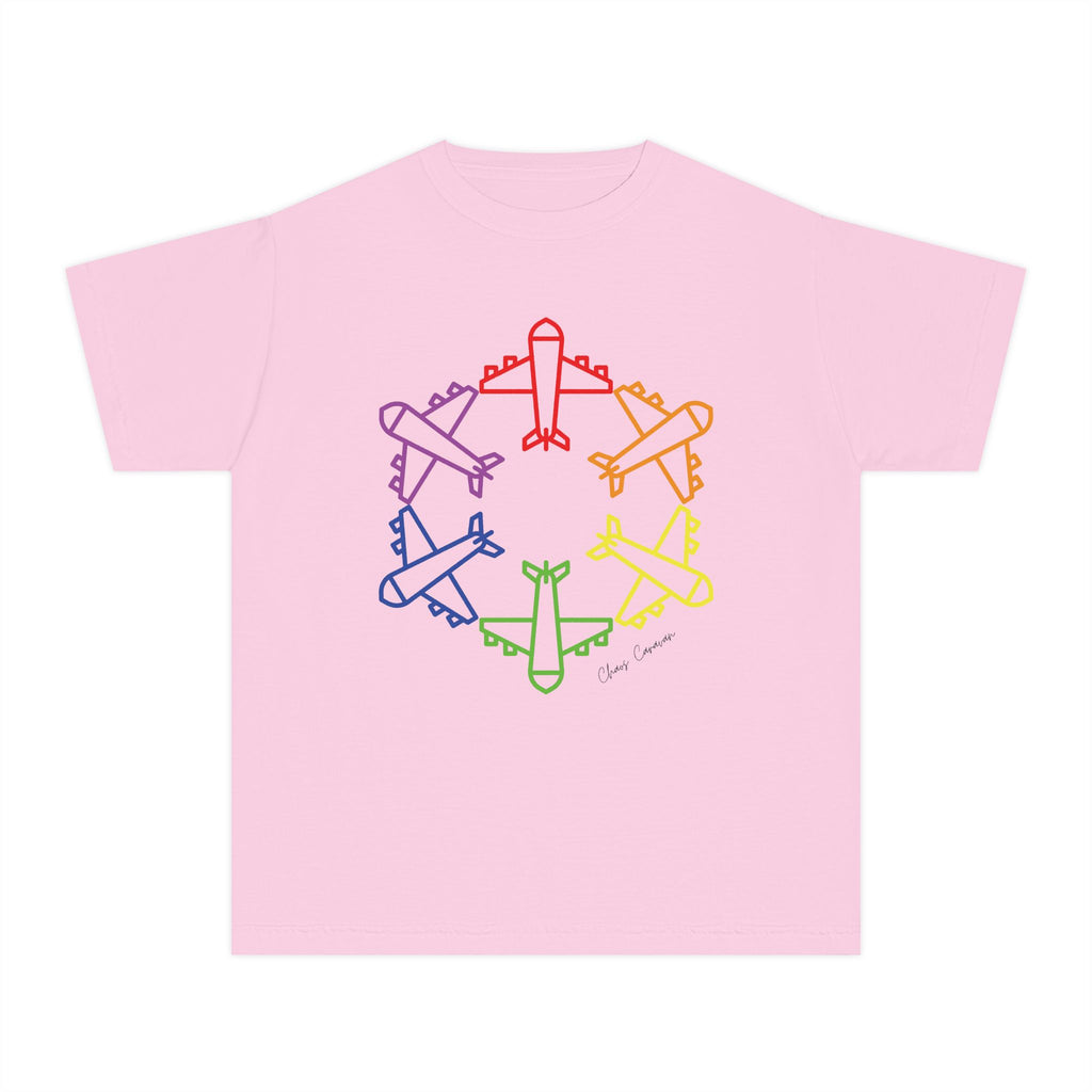 Rainbow Airplane Youth Tee | Kids Aviation Shirt | Boys Airplane T-Shirt | Girls Airplane T-Shirt