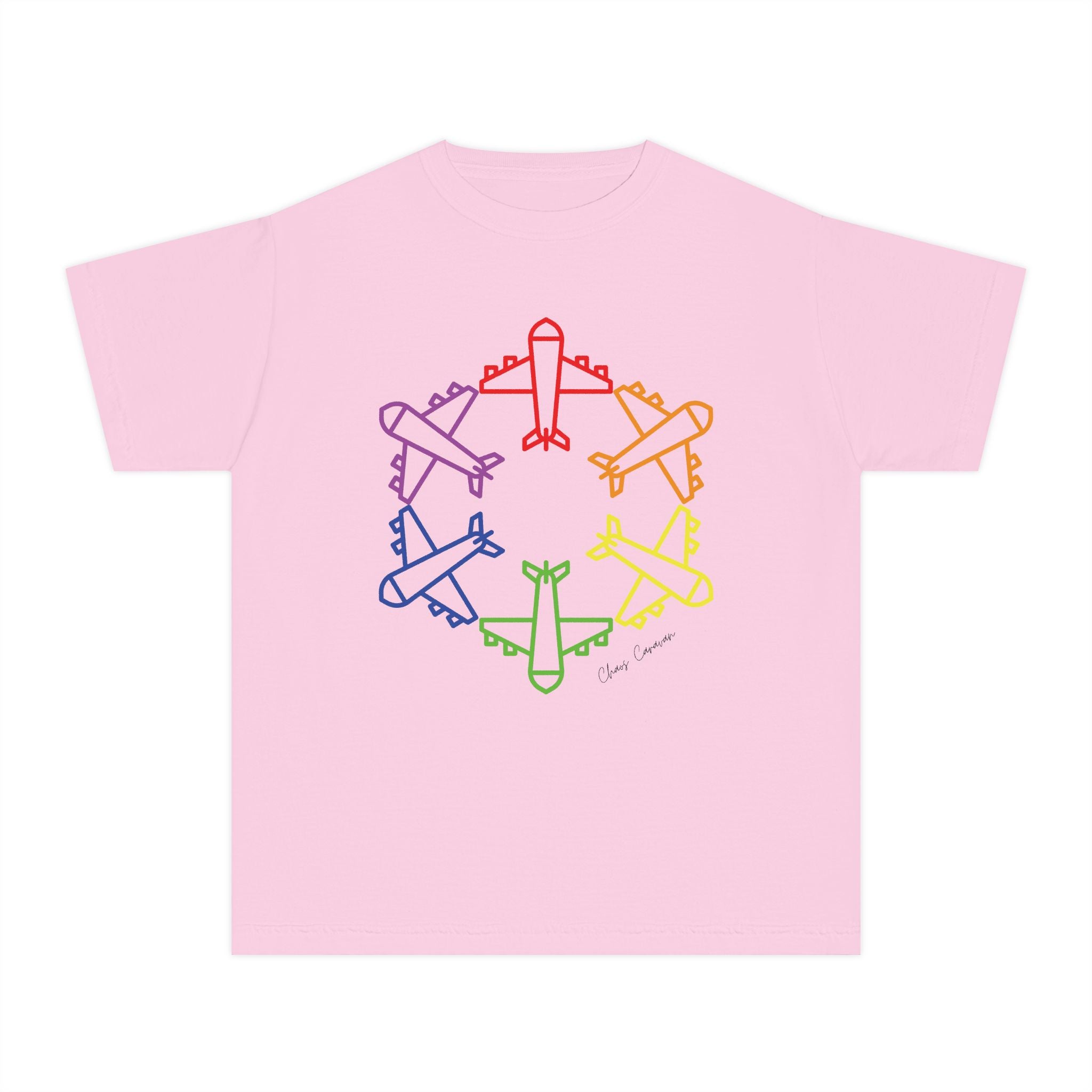 Rainbow Airplane Youth Tee | Kids Aviation Shirt | Boys Airplane T-Shirt | Girls Airplane T-Shirt