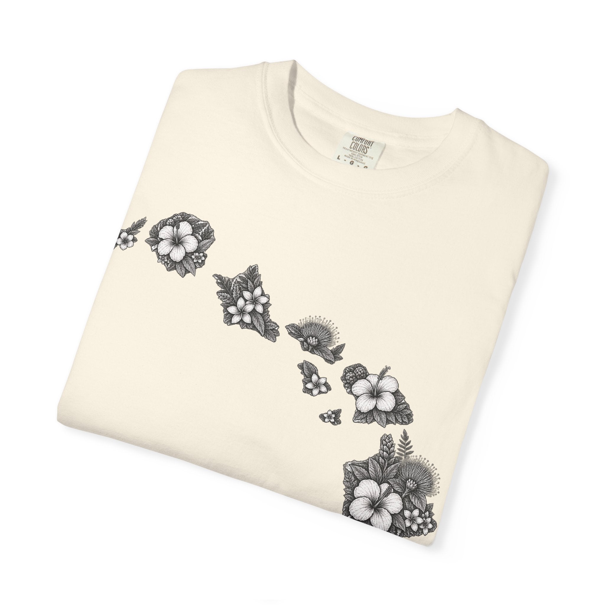 Hawaii Floral Map T-Shirt — Island Chain Flower Graphic Tee