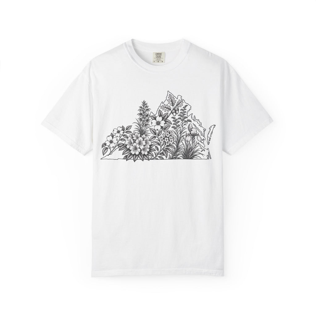 Floral Virginia State Outline T-Shirt — Botanical Graphic Tee