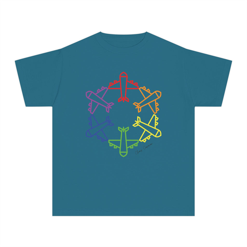 Rainbow Airplane Youth Tee | Kids Aviation Shirt | Boys Airplane T-Shirt | Girls Airplane T-Shirt