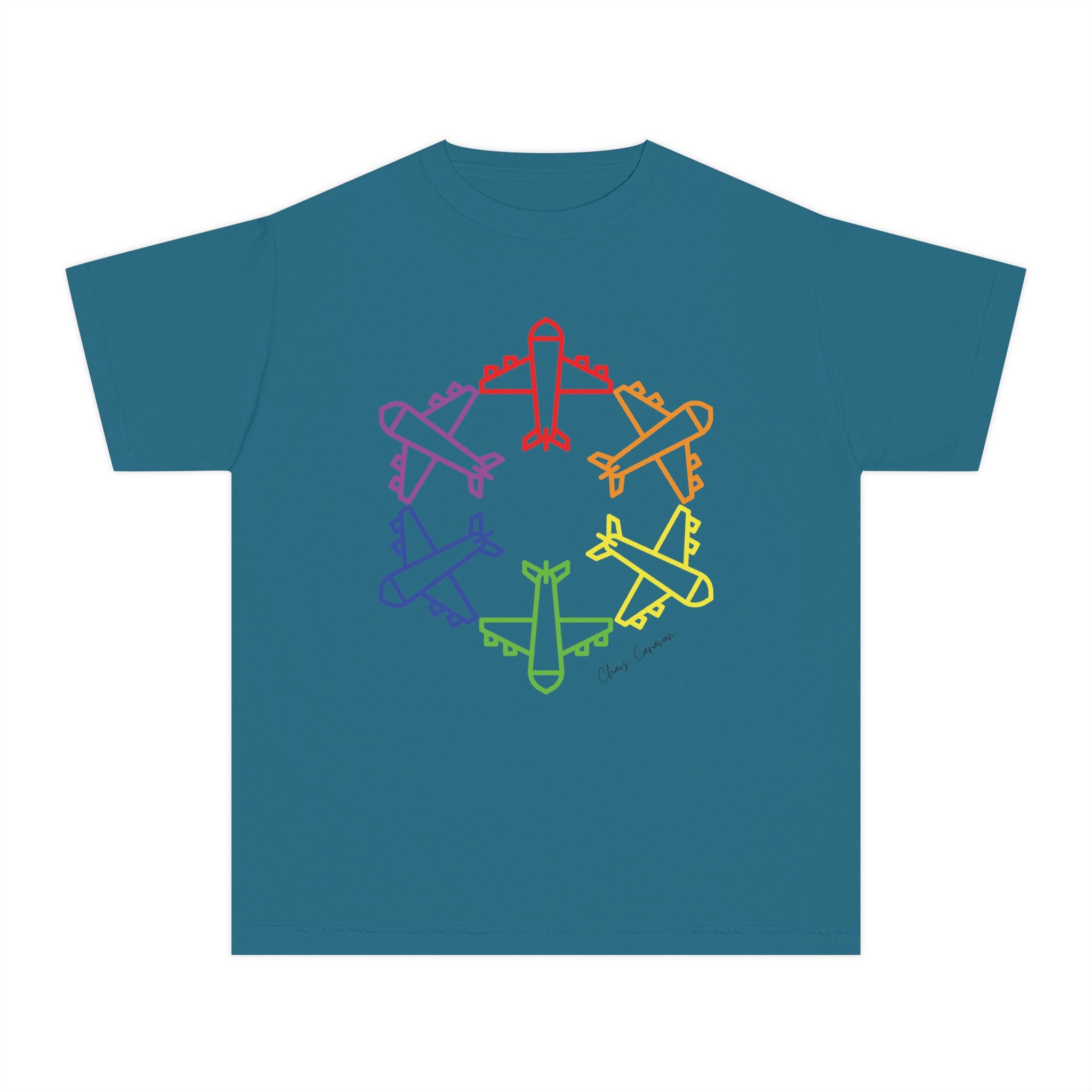 Rainbow Airplane Youth Tee | Kids Aviation Shirt | Boys Airplane T-Shirt | Girls Airplane T-Shirt