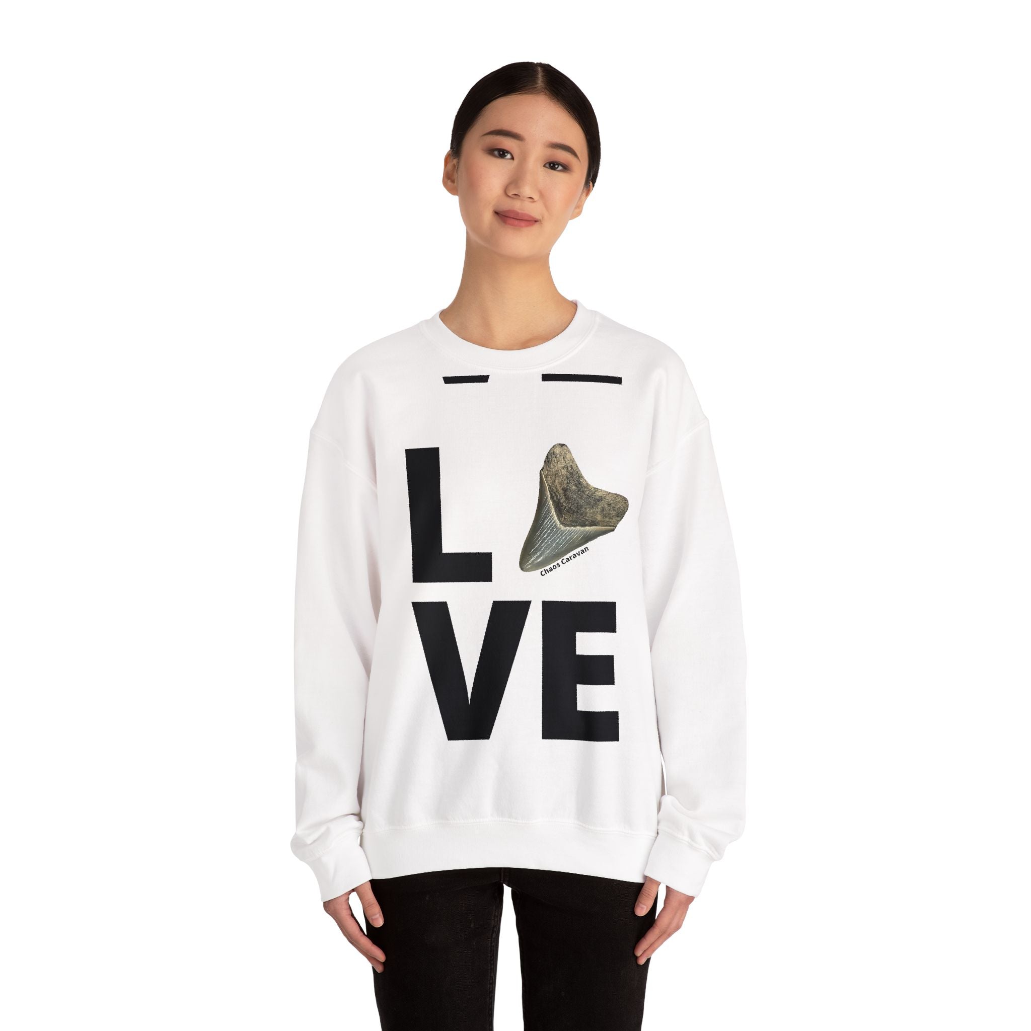 Megalodon Love Sweatshirt | Shark Tooth | Fossil | Shark Tooth Hunting | Megalodon Tooth Unisex Heavy Blend™ Crewneck Sweatshirt