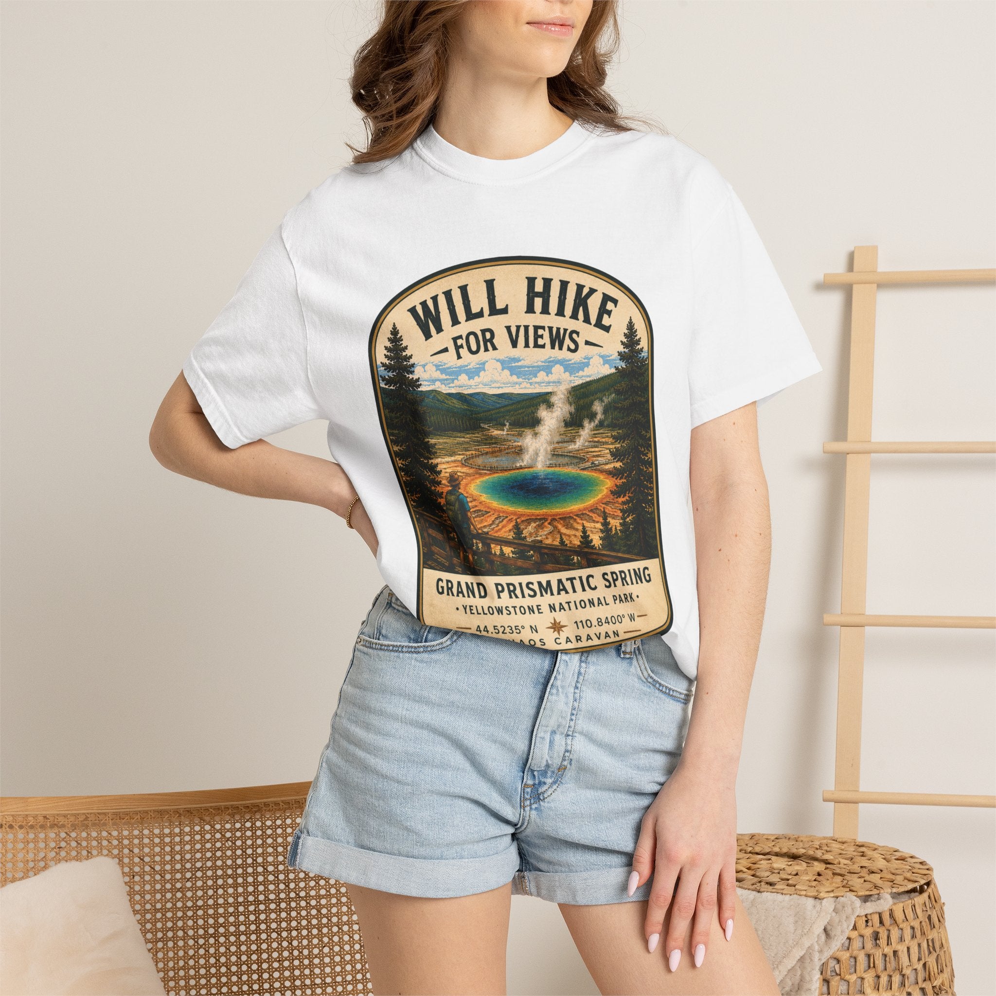 Grand Prismatic Spring T-Shirt — "Will Hike for Views" Adventure Tee
