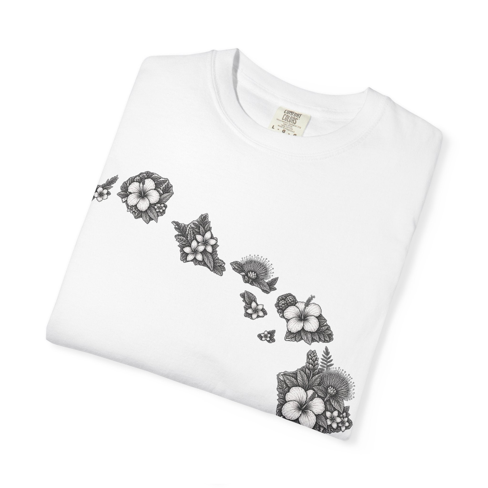 Hawaii Floral Map T-Shirt — Island Chain Flower Graphic Tee