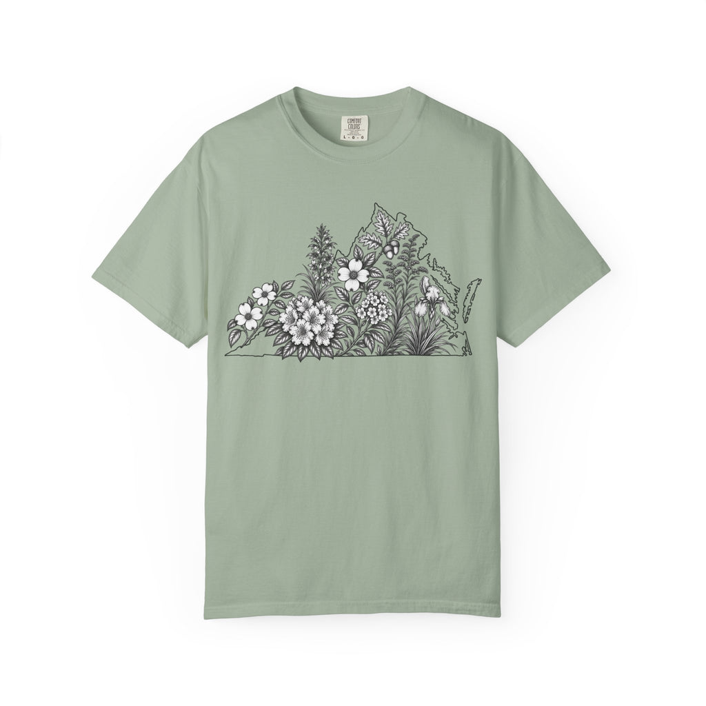 Floral Virginia State Outline T-Shirt — Botanical Graphic Tee